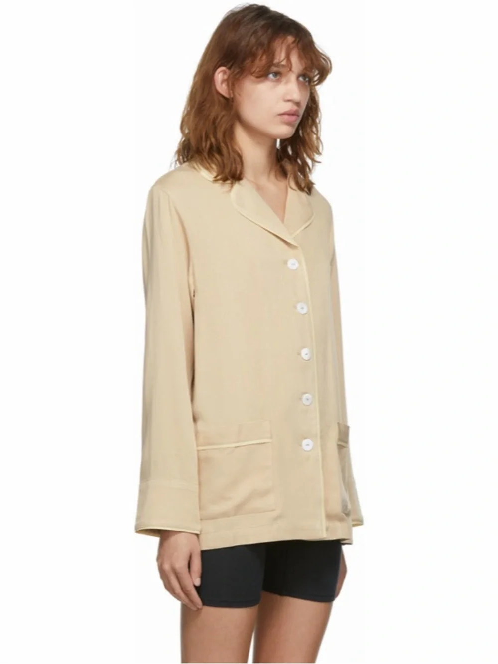 Sleeper Beige Feathers Party Pyjama Button Down Pajama‎ Lounge Top Womens Size S